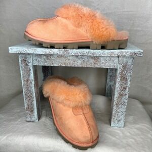 UGG  Women's Coquette Grapefruit Sheepskin Furry Suede Slip On Slides Size 10